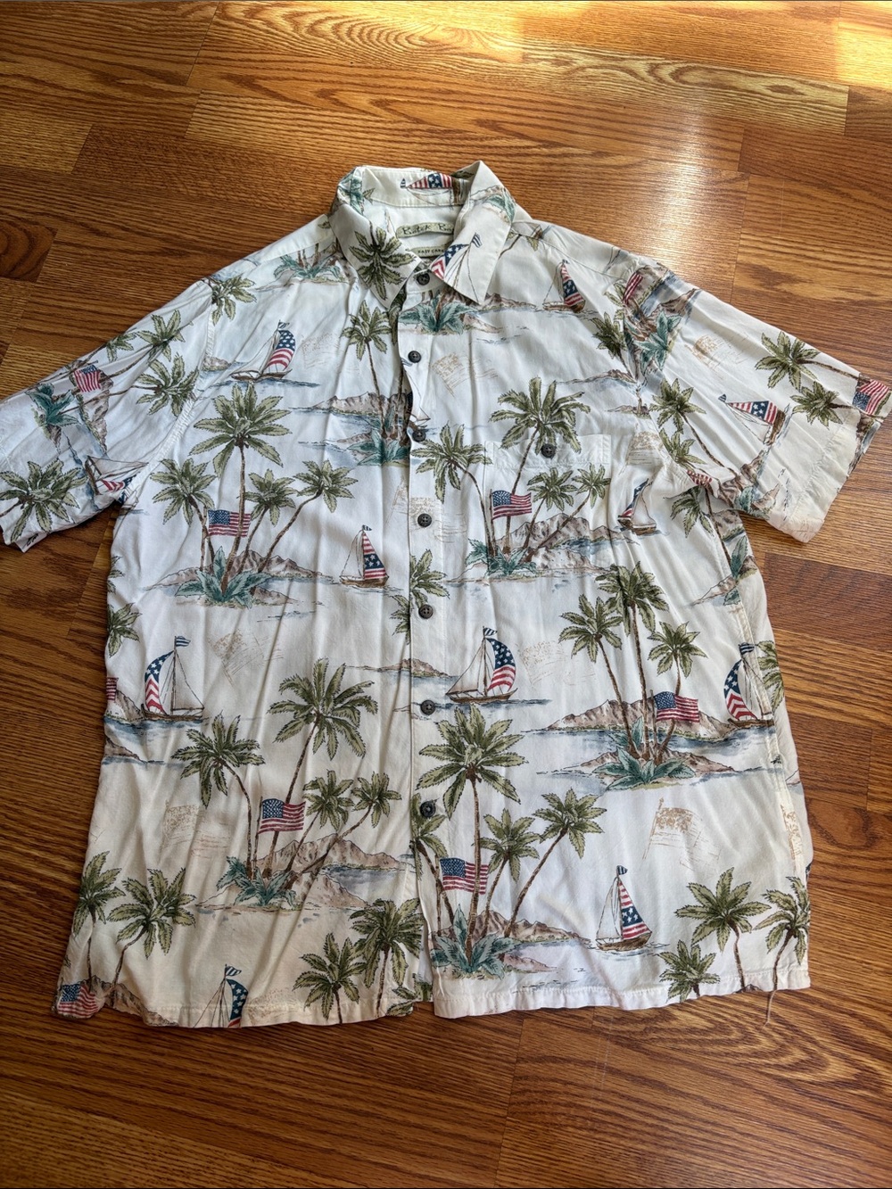 Batik Bay Hawaiian Men’s White Palm Tree & Nautical Print Short-Sleeve Shirt